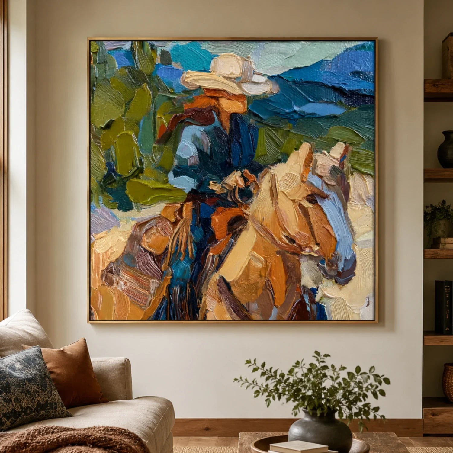 Vintage Americana Art | Brushstroke Rider Western Canvas Wall Decor