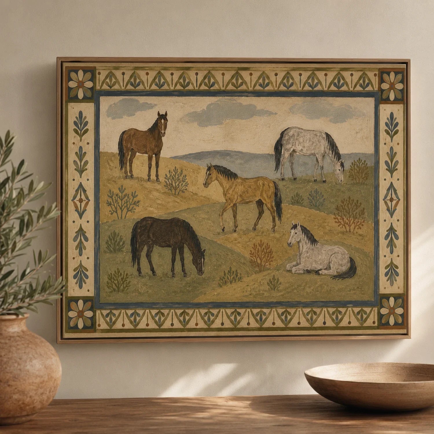 Vintage Americana Art | Hilltop Horses Western Horse Canvas Wall Art