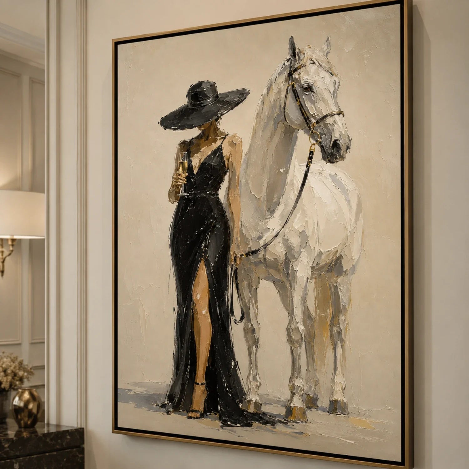 Vintage Americana Art | Champagne White Steed Western Gallery Wall Decor