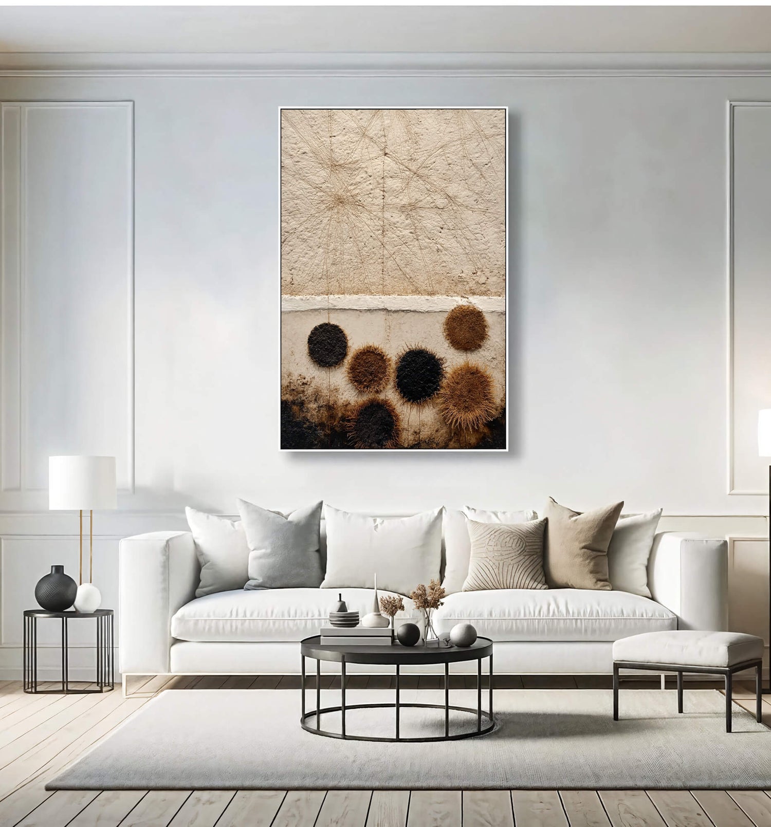 Wabi-Sabi Art | Fibrous Circle Textures Calm Bedroom Wall Art