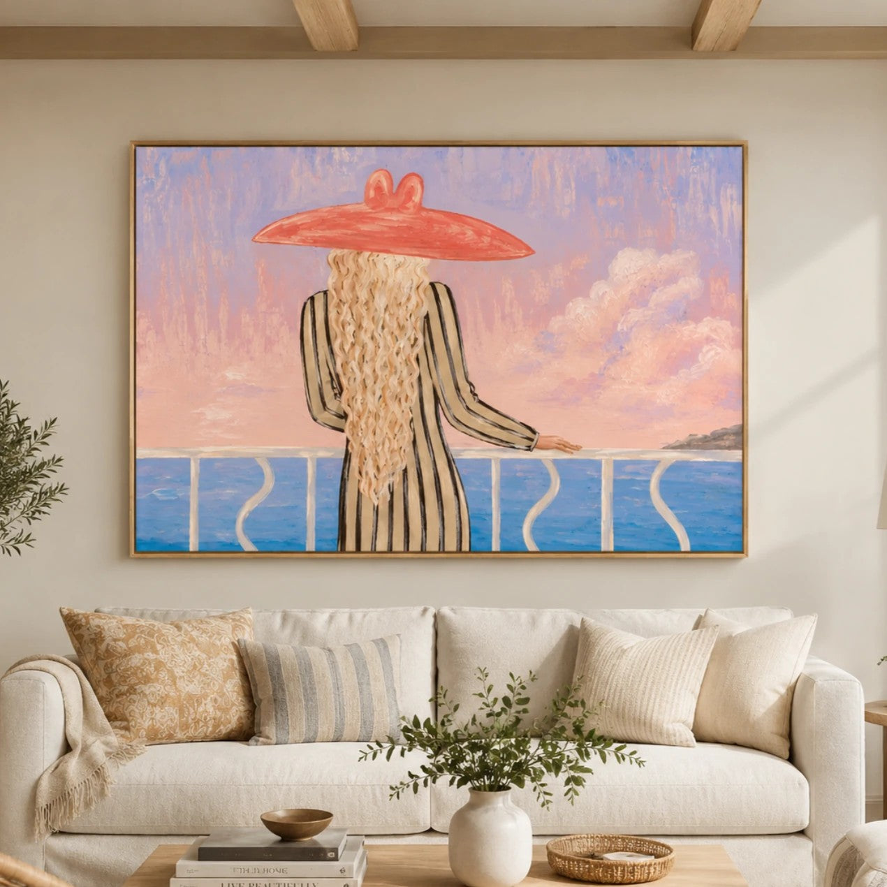 Vintage Americana Art | Blush Sea Gaze Western Canvas Wall Decor