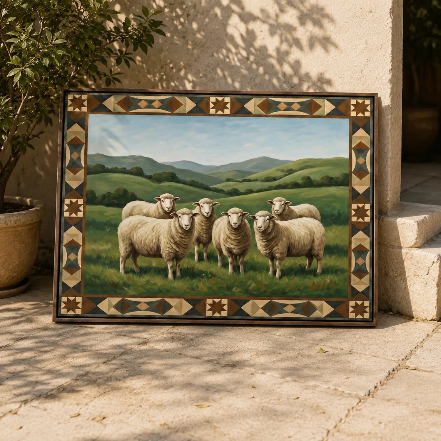 Vintage Americana Art | Prairie Sheep Flock Western Canvas Wall Decor