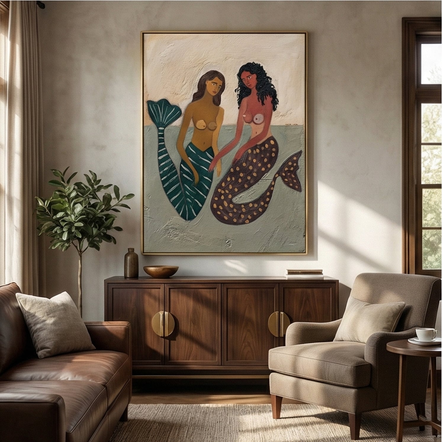 Surreal Art | Shell Sisters' Gaze Whimsical Surreal Wall Art