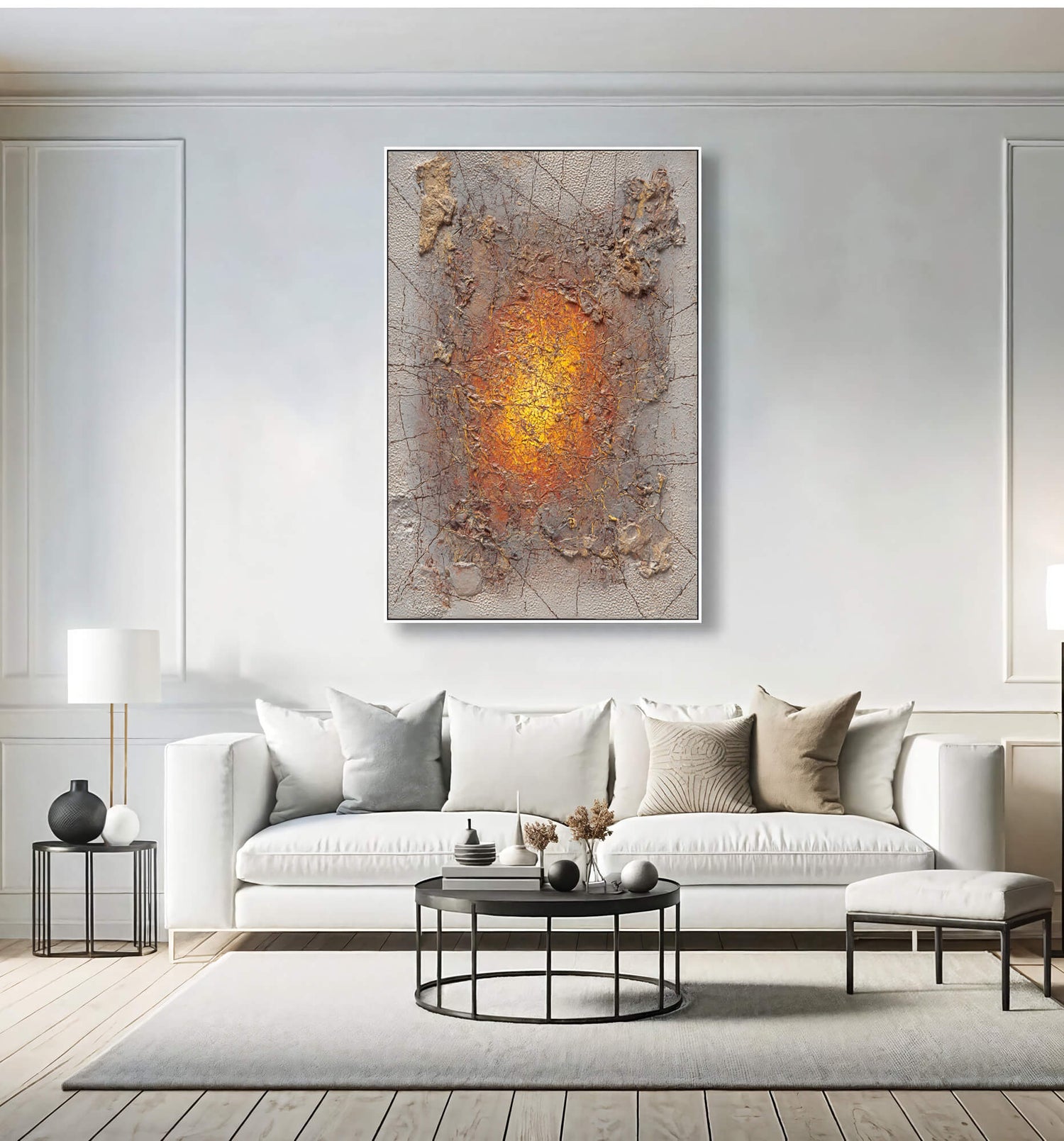 Wabi-Sabi Art | Cracked Amber Burst Weathered Textured Wall Art
