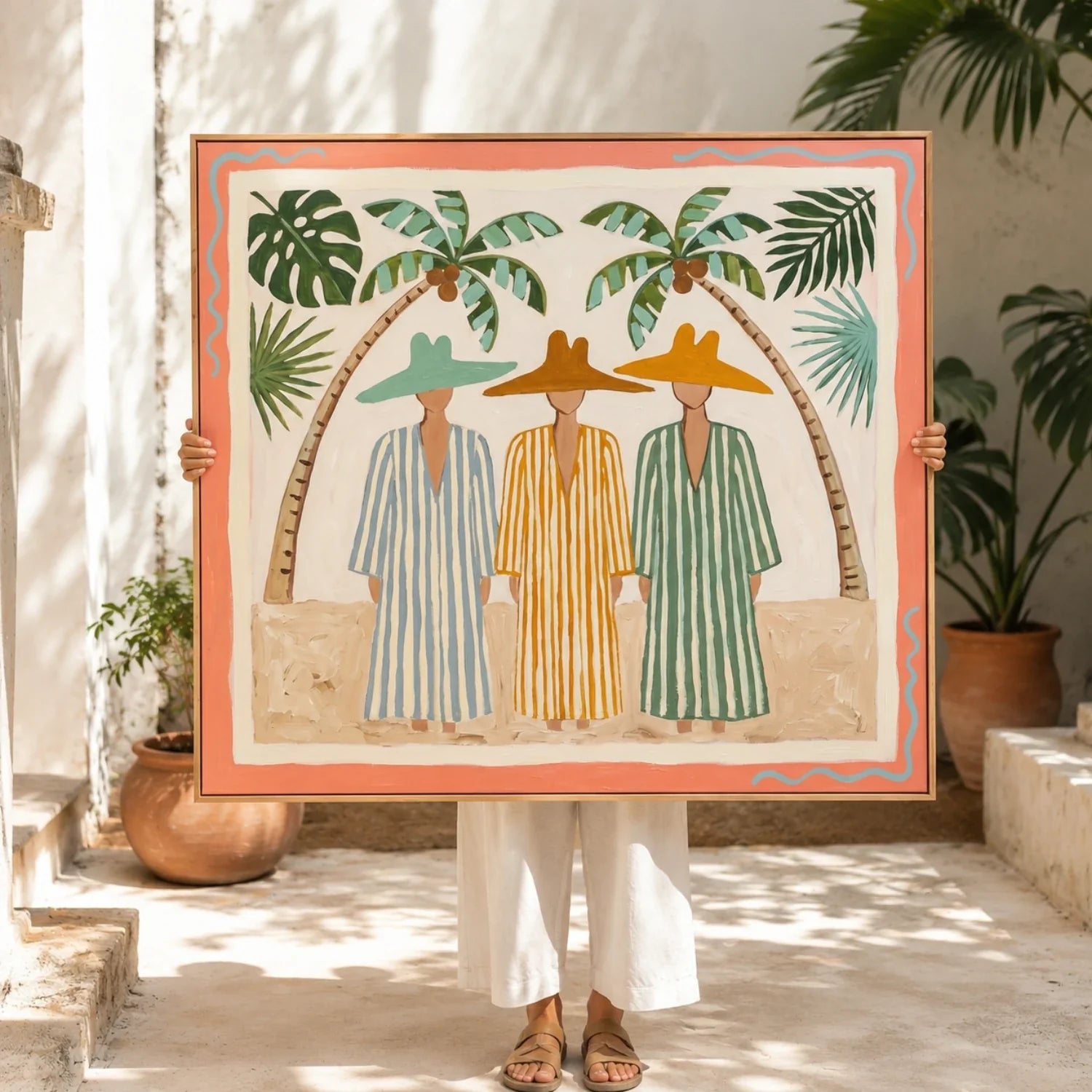 Vintage Americana Art | Tropical Trio Gathering Rustic Living Room Wall Art