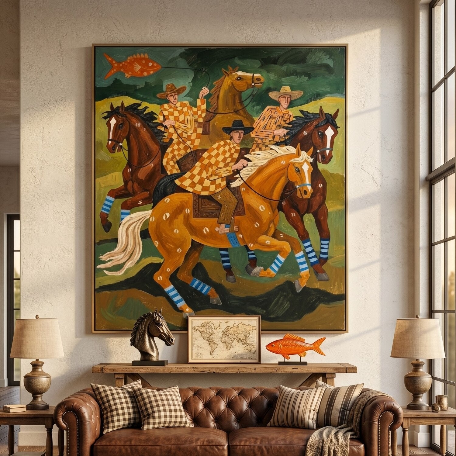 Vintage Americana Art | Checkerboard Riders Western Canvas Wall Decor