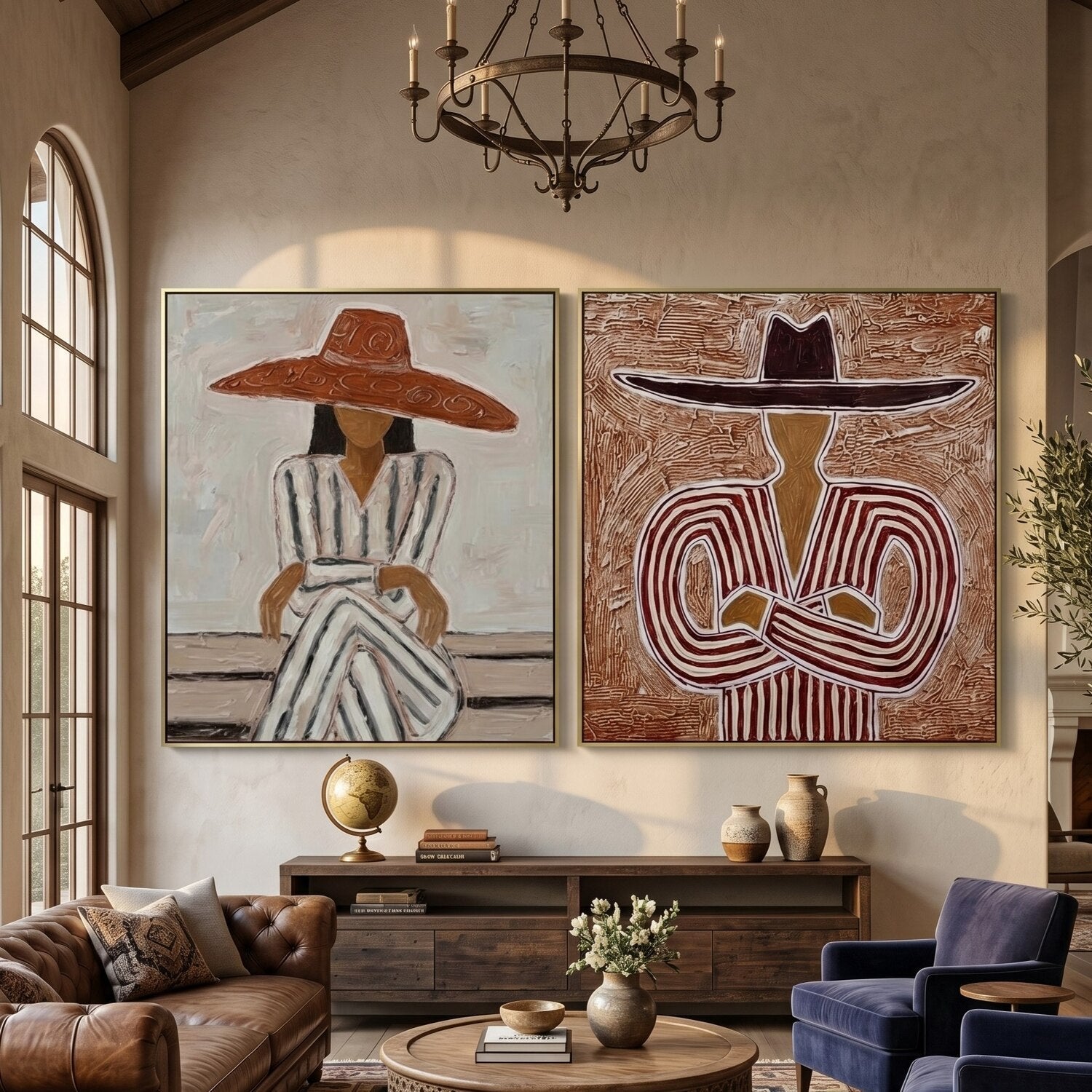 Vintage Americana Art | Duet in Ochre Southwest Home Decor Canvas