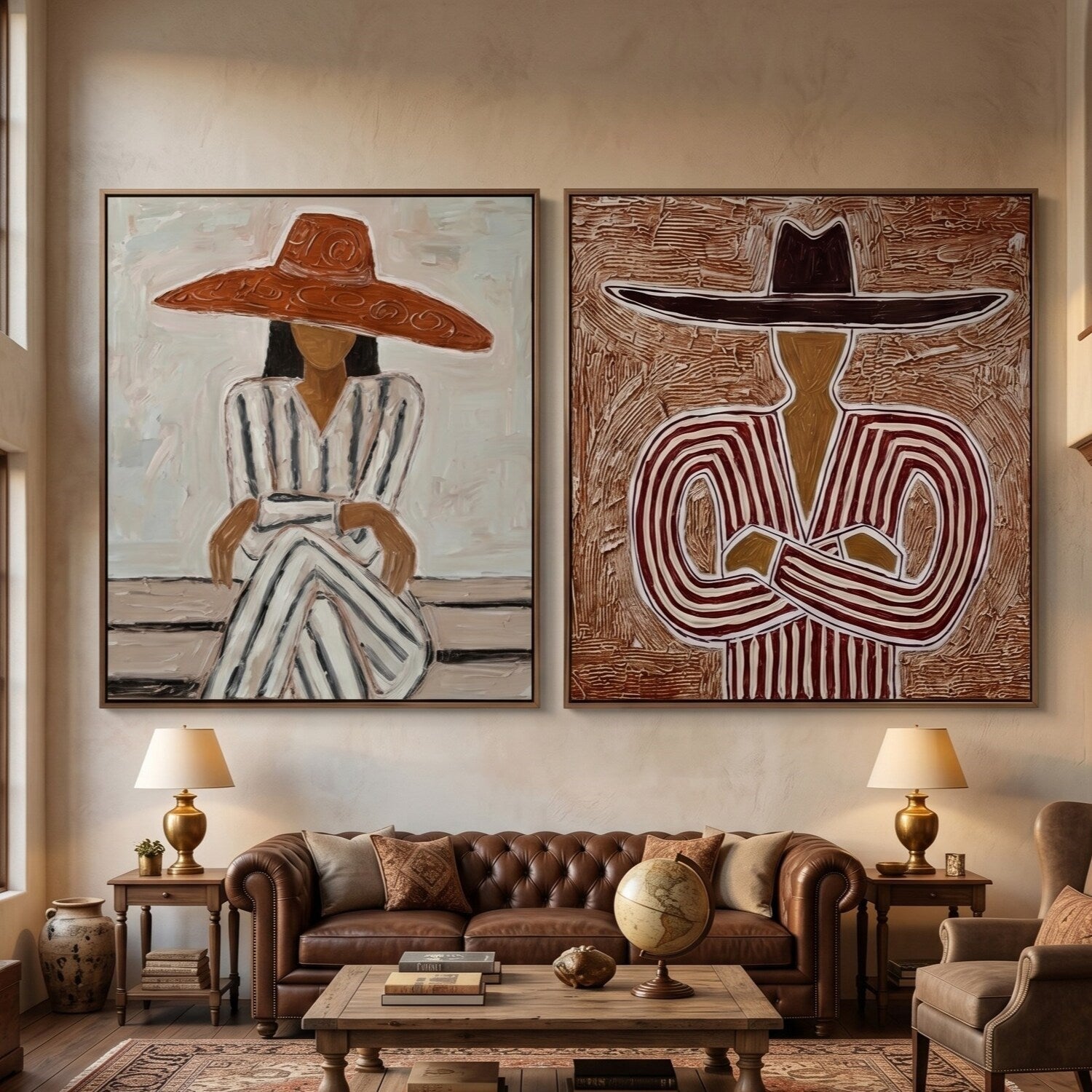 Vintage Americana Art | Duet in Ochre Southwest Home Decor Canvas