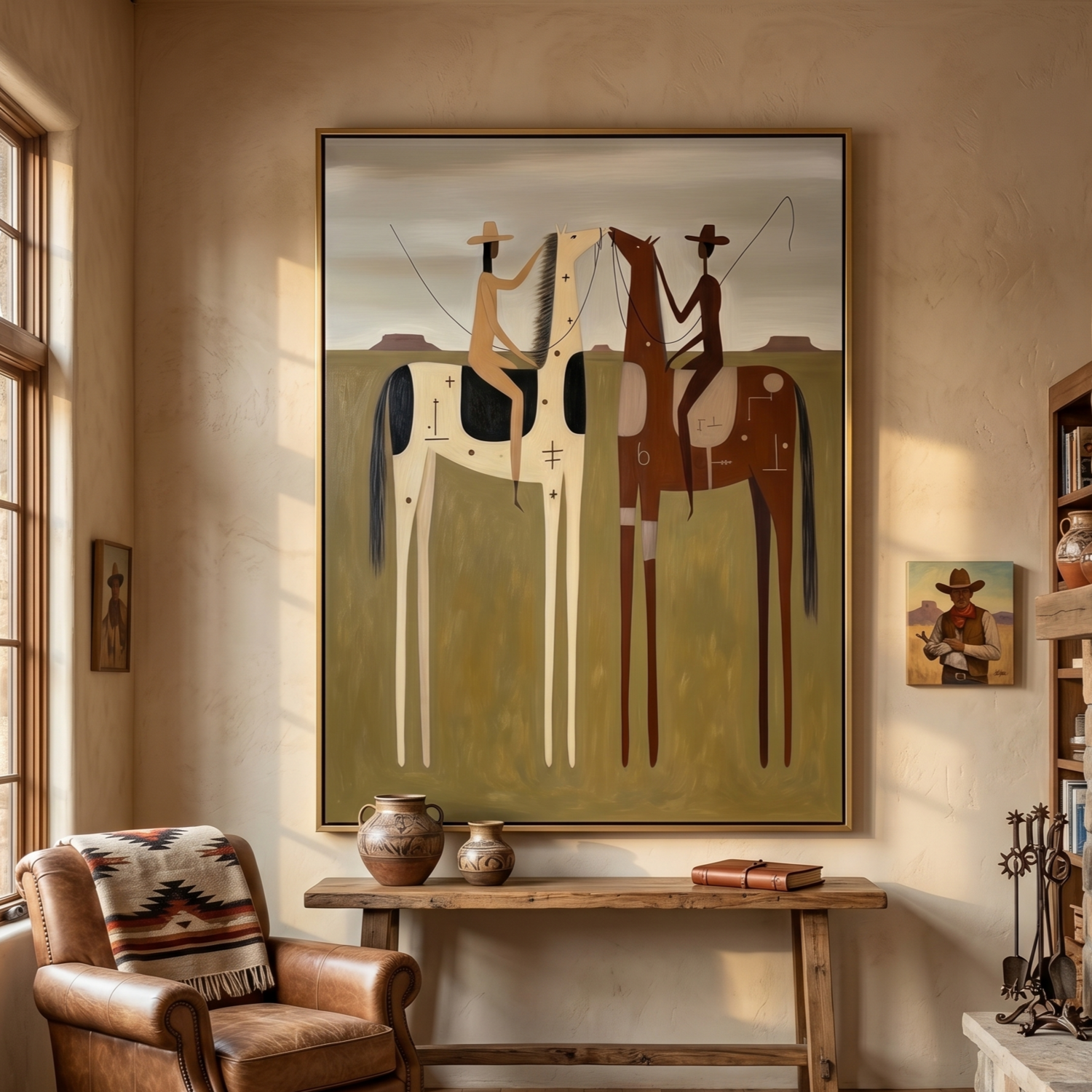 Vintage Americana Art | Frontier Mirror Riders Western Canvas Wall Decor