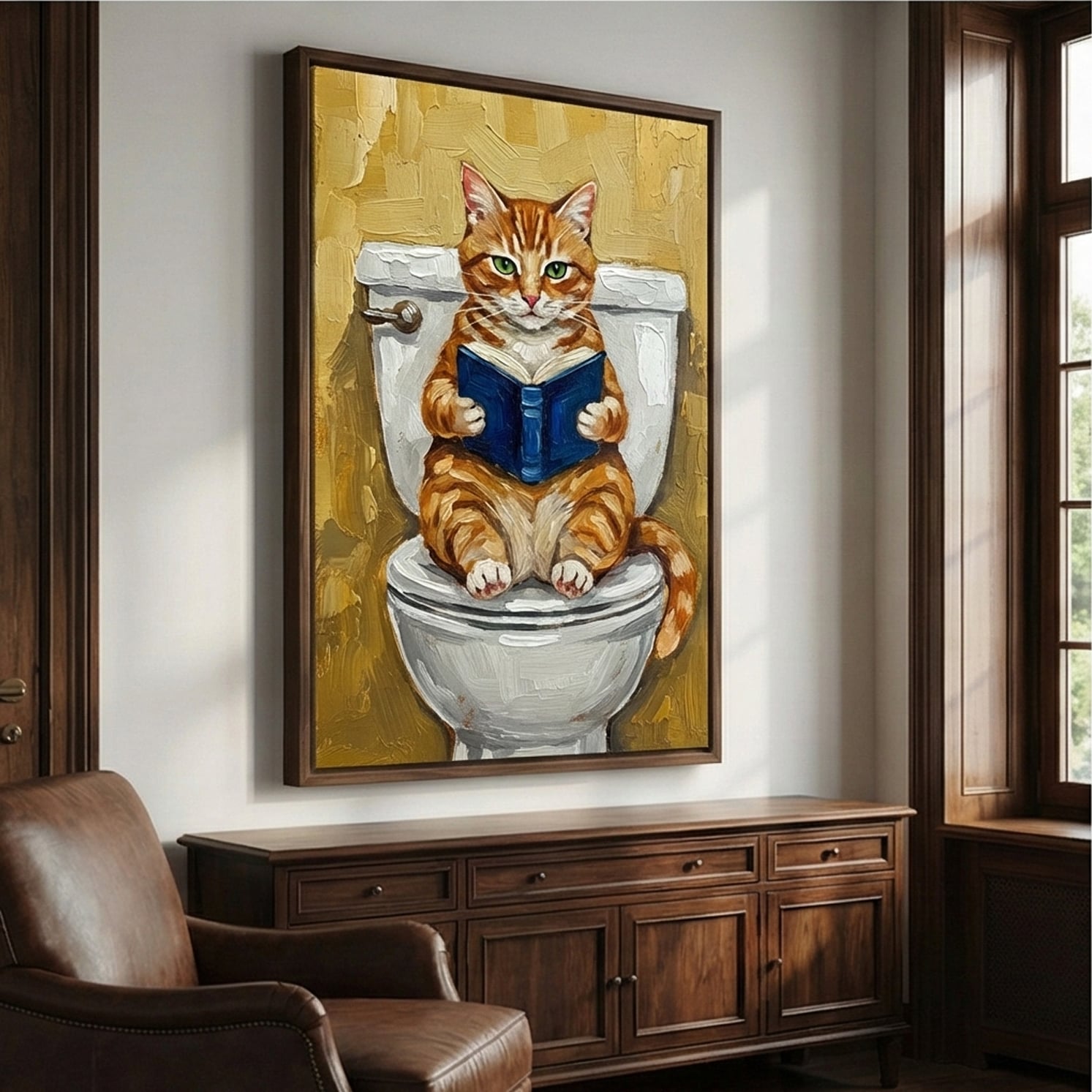 Surreal Art | Reading Cat Whimsical Surreal Wall Art