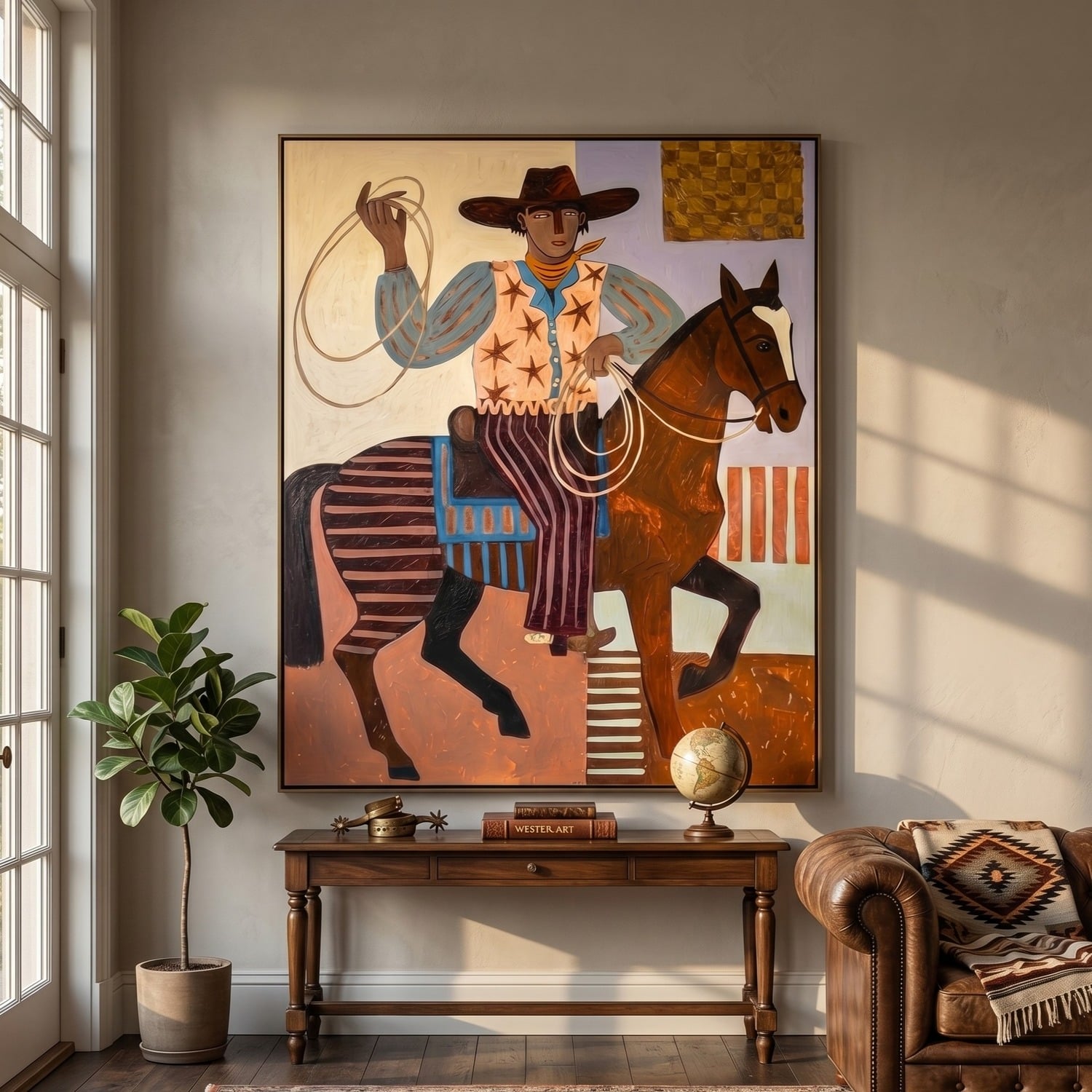 Vintage Americana Art | Lasso Rider Western Canvas Wall Decor