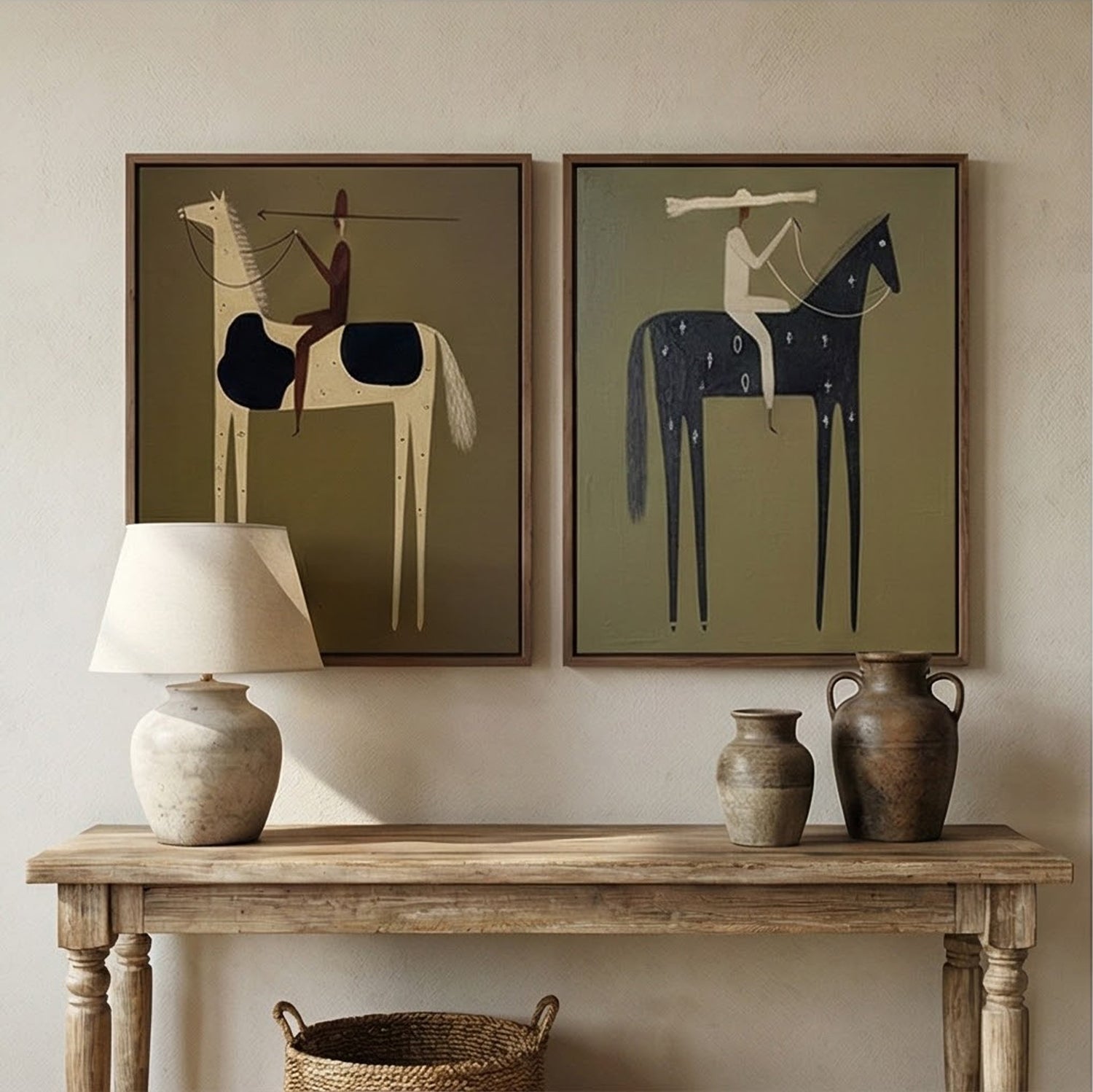 Vintage Americana Art | Horsemen Duet Western Horse Canvas Wall Art