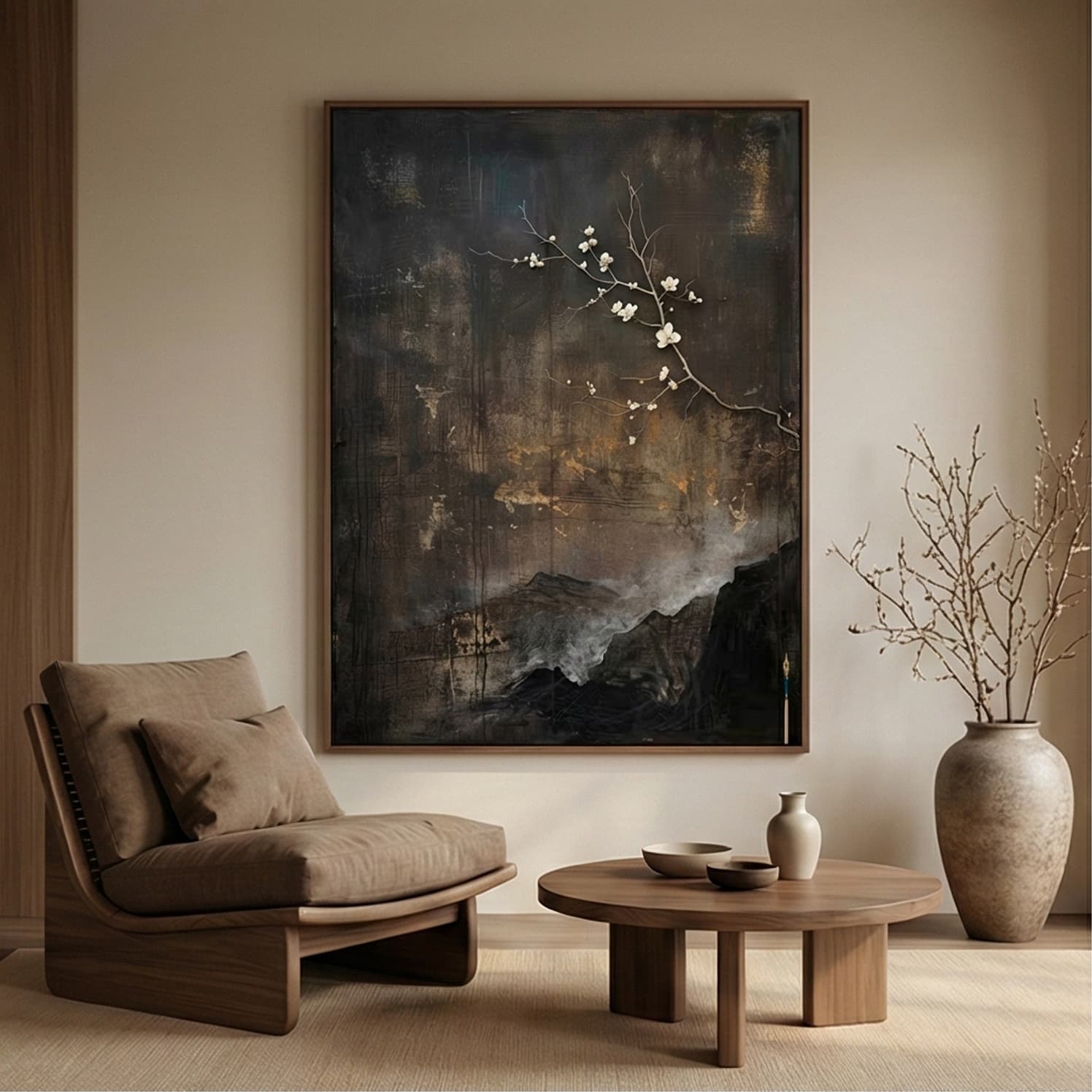 Wabi-Sabi Art | Silent Blossoms Minimalist Living Room Wall Decor
