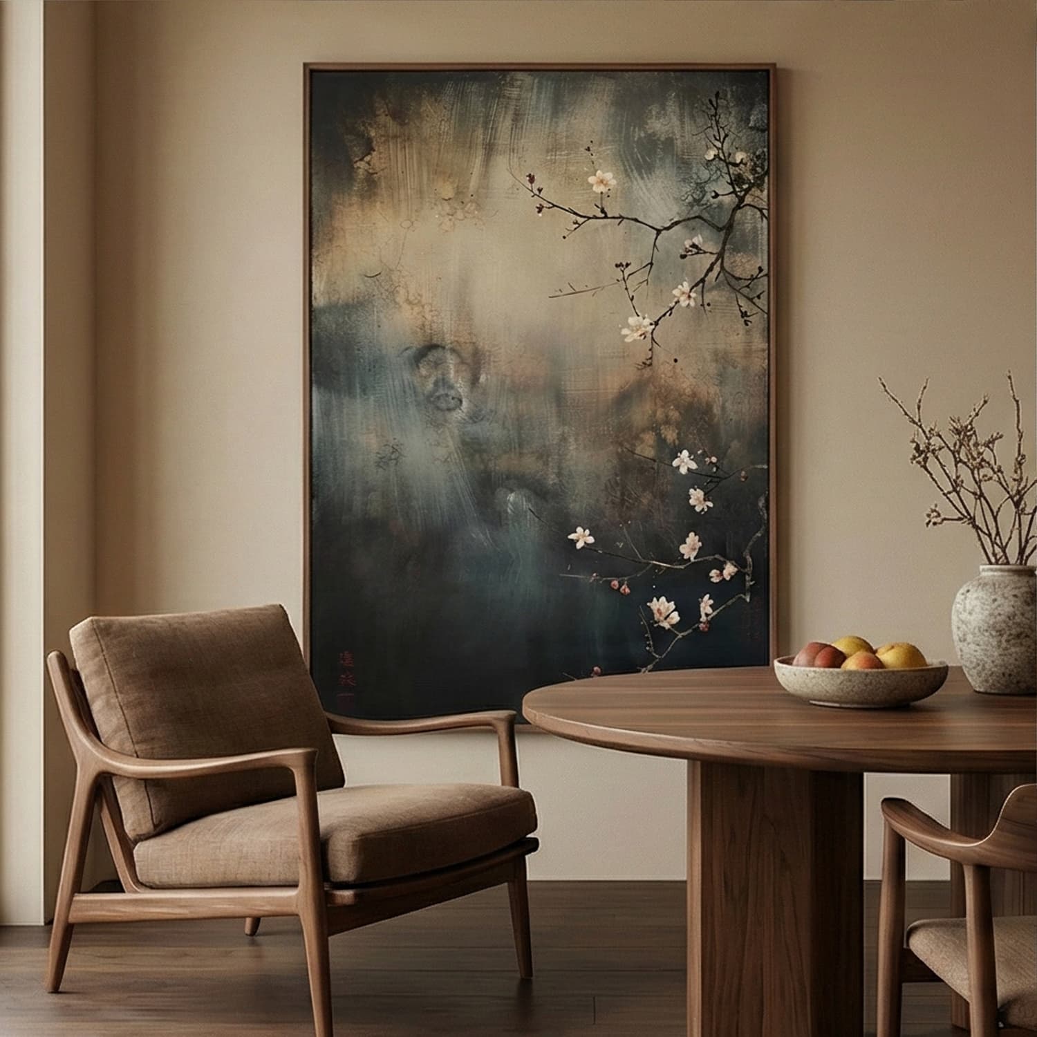 Wabi-Sabi Art | Winter Plum Blossom Neutral Textured Wall Art