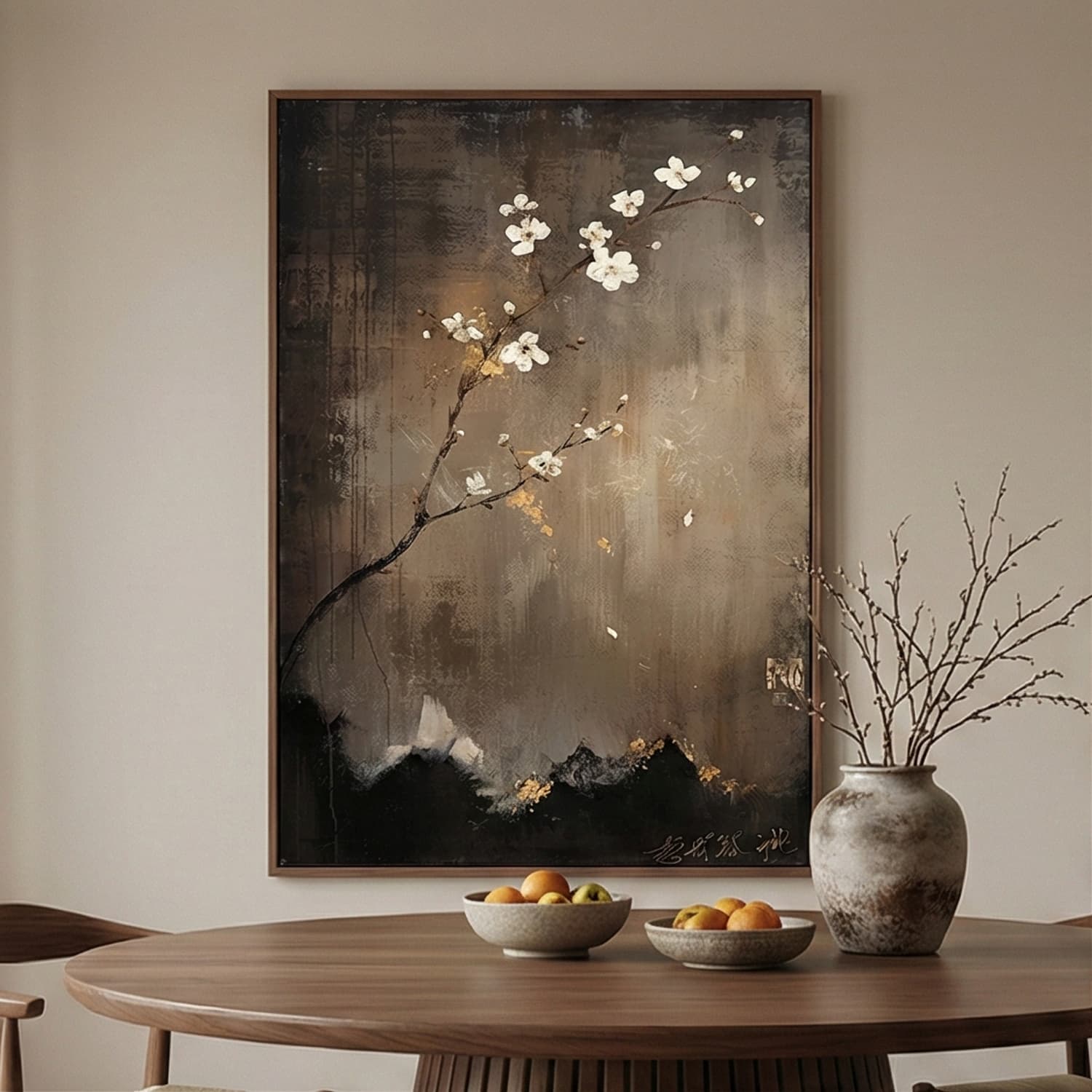 Wabi-Sabi Art | Plum Blossom Elegance Neutral Textured Wall Art
