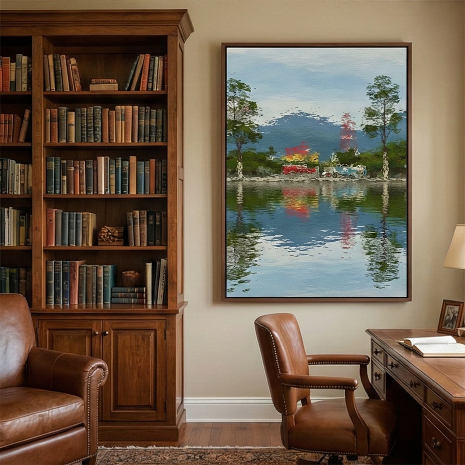 Impressionist Art | Lakeside Village Serenity Soft Landscape Canvas Wall Art