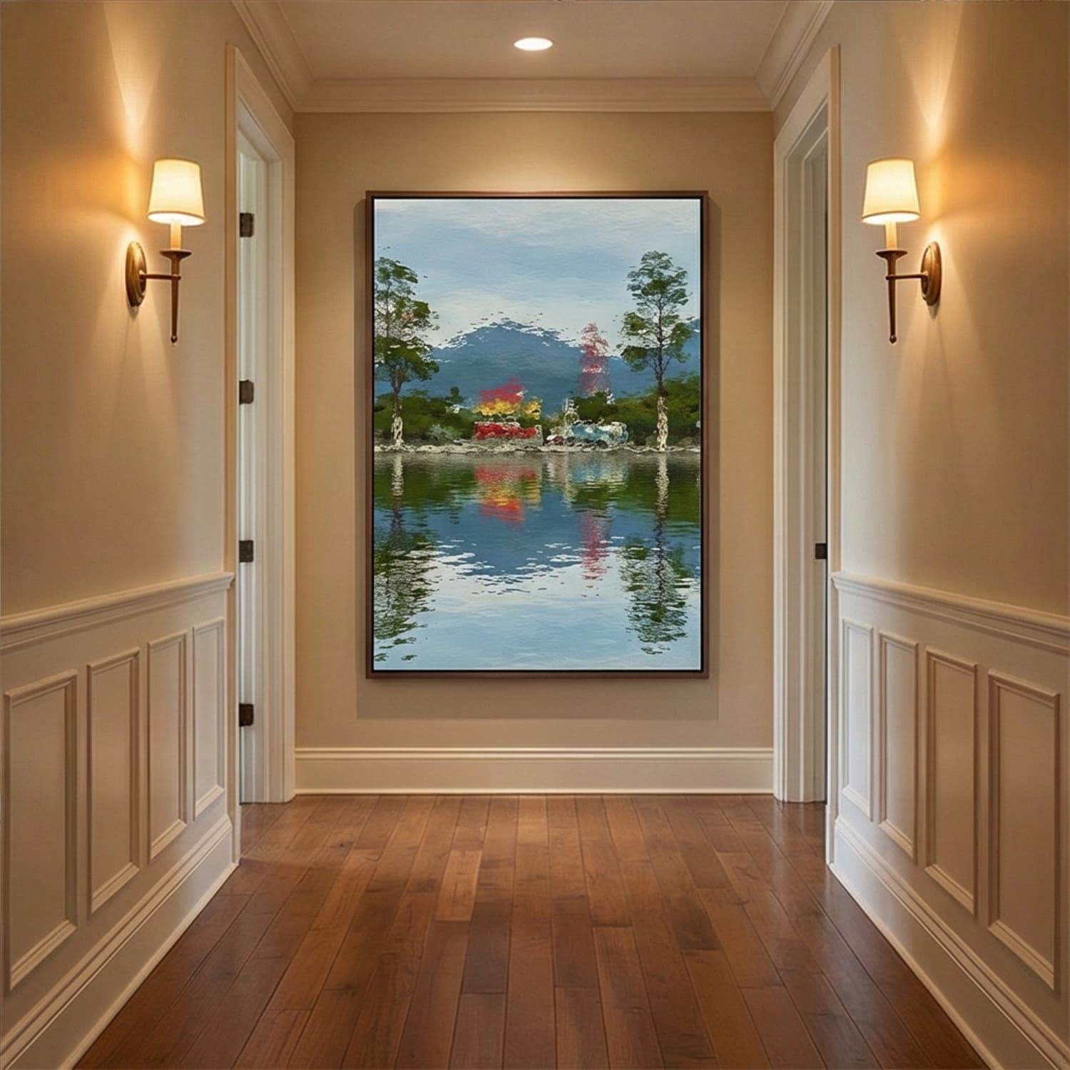 Impressionist Art | Lakeside Village Serenity Soft Landscape Canvas Wall Art