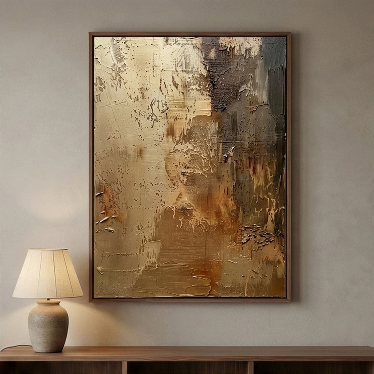 Wabi-Sabi Art | Golden Texture Flow Gold Accent Neutral Wall Art
