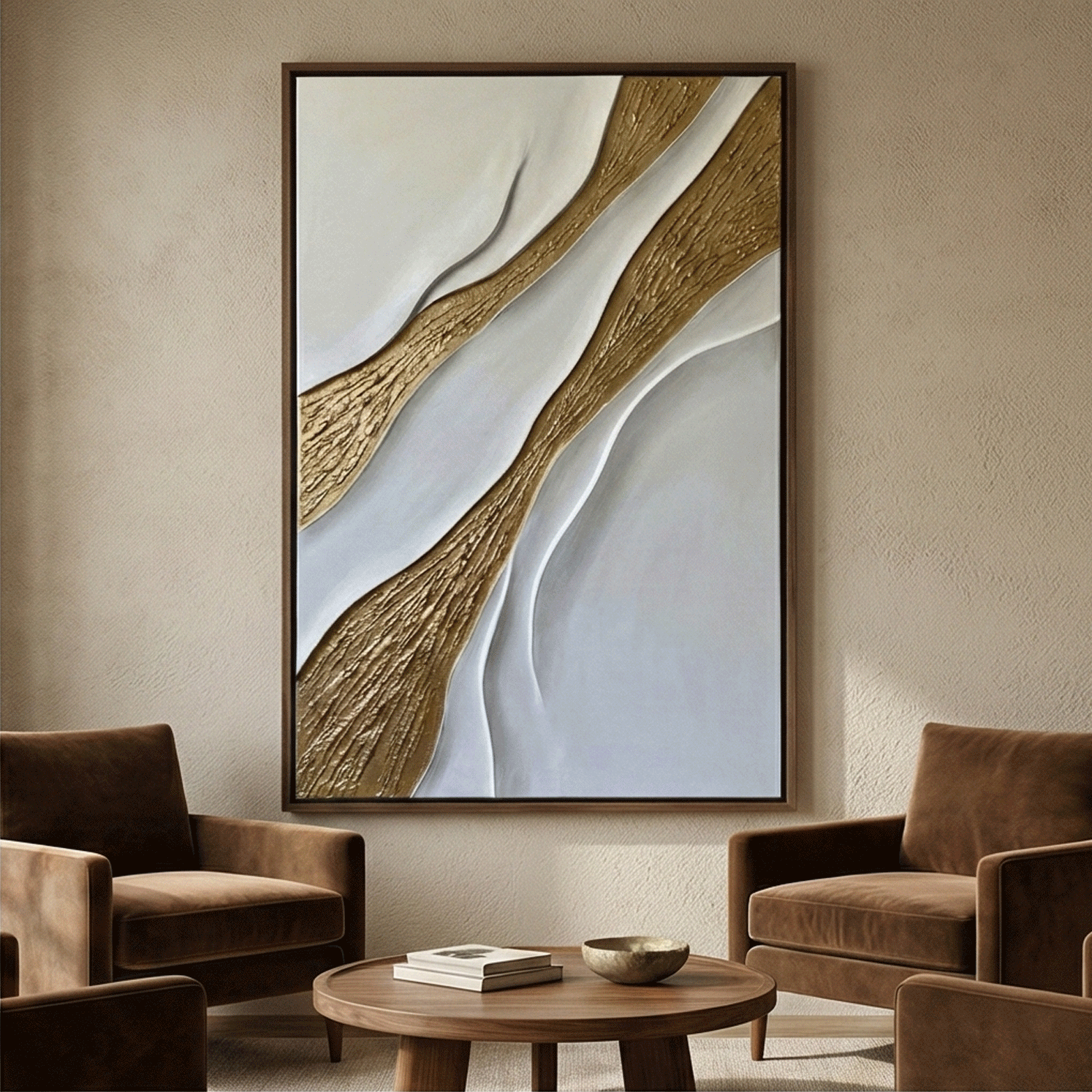 Contemporary Luxe Art | Textured Gold Accent Luxury Wall Art