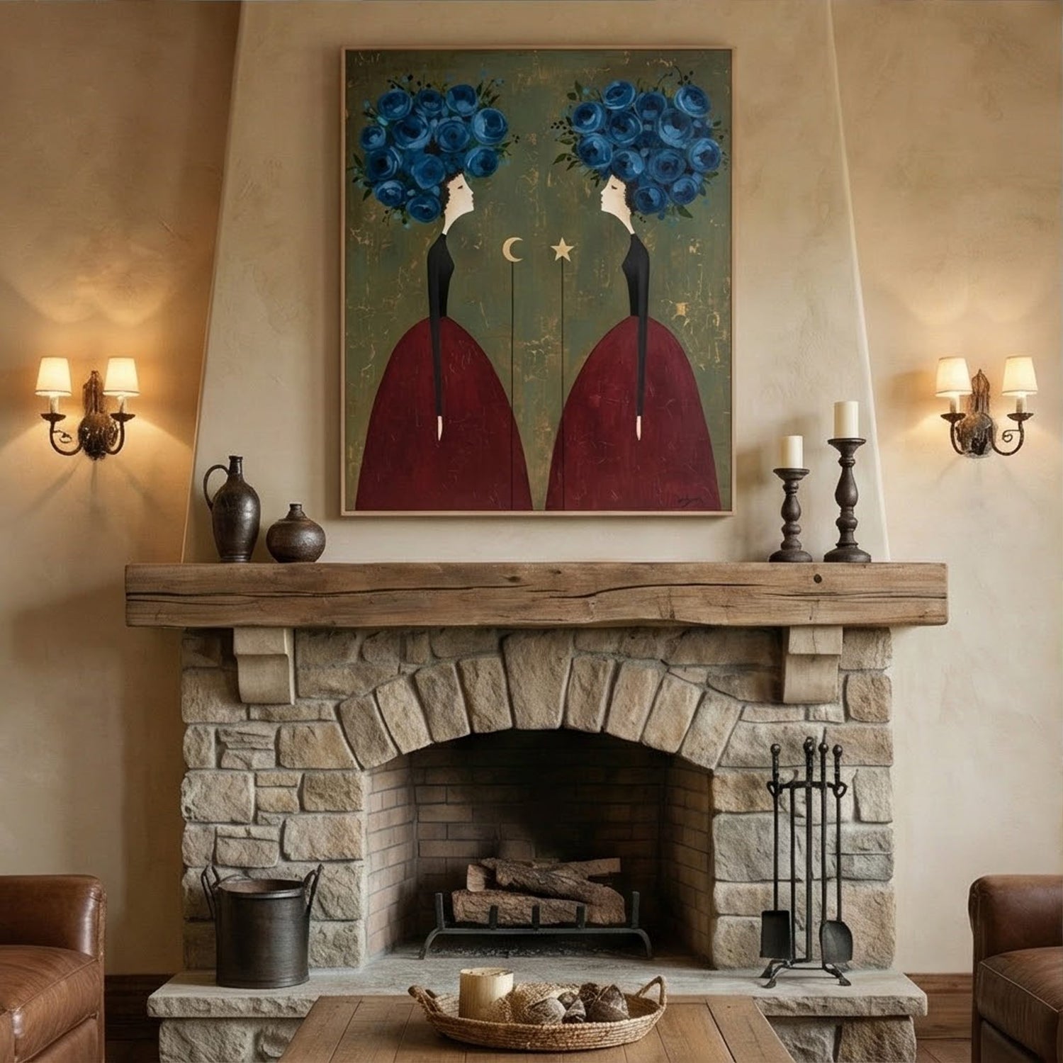 Surreal Art | Celestial Bloom Sisters Whimsical Surreal Wall Art