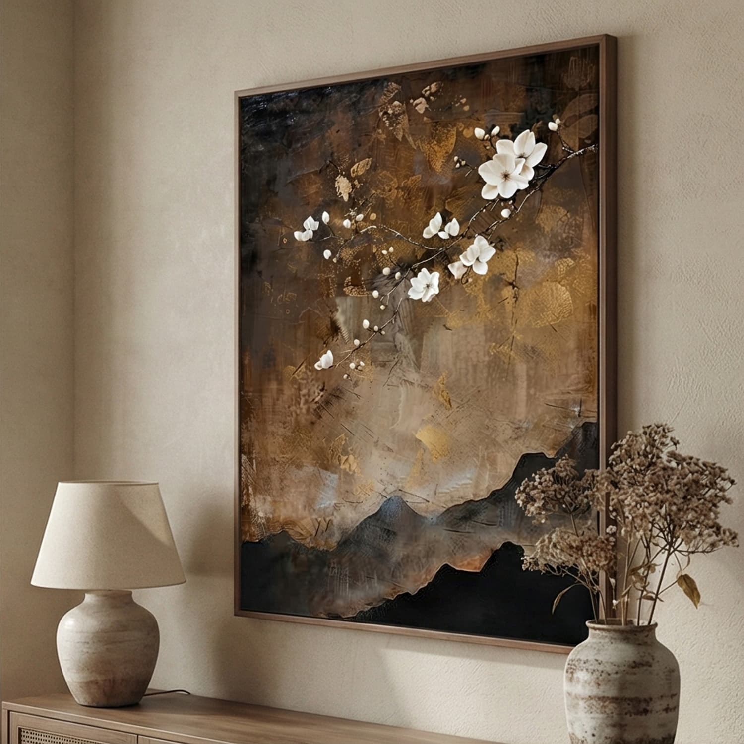Wabi-Sabi Art | Mountain Blossoms Earth Tone Wall Decor
