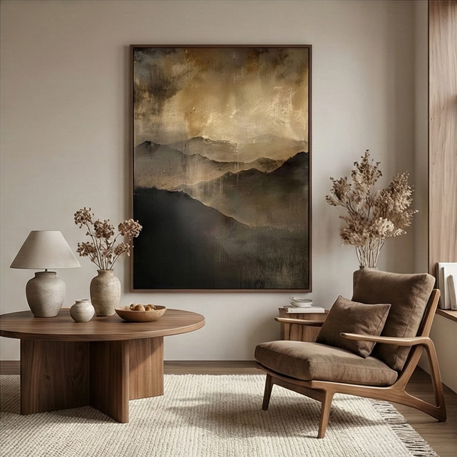 Wabi-Sabi Art | Before Bloom-Layered Peaks Minimalist Living Room Wall Decor