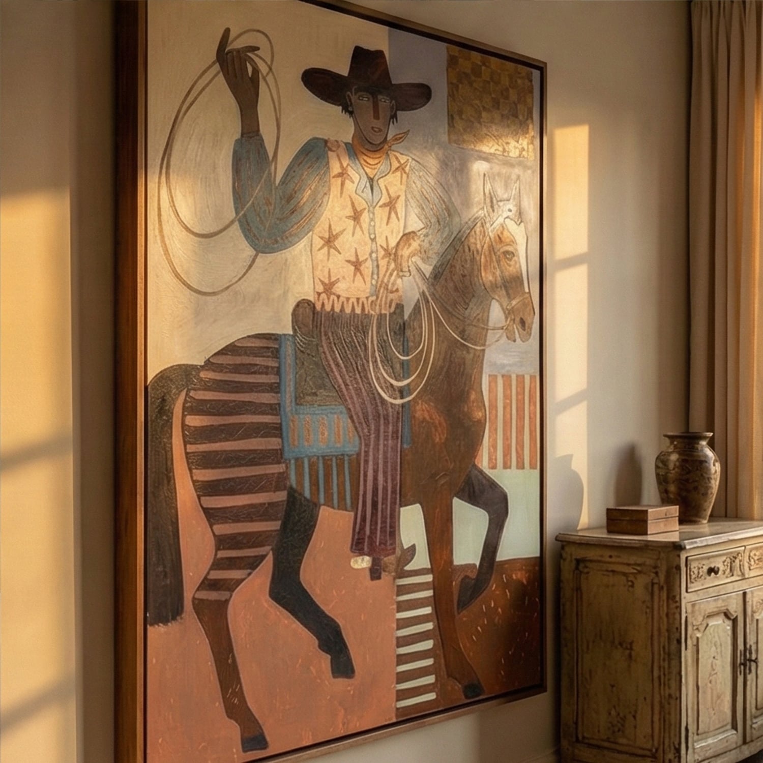 Vintage Americana Art | Lasso Rider Western Canvas Wall Decor