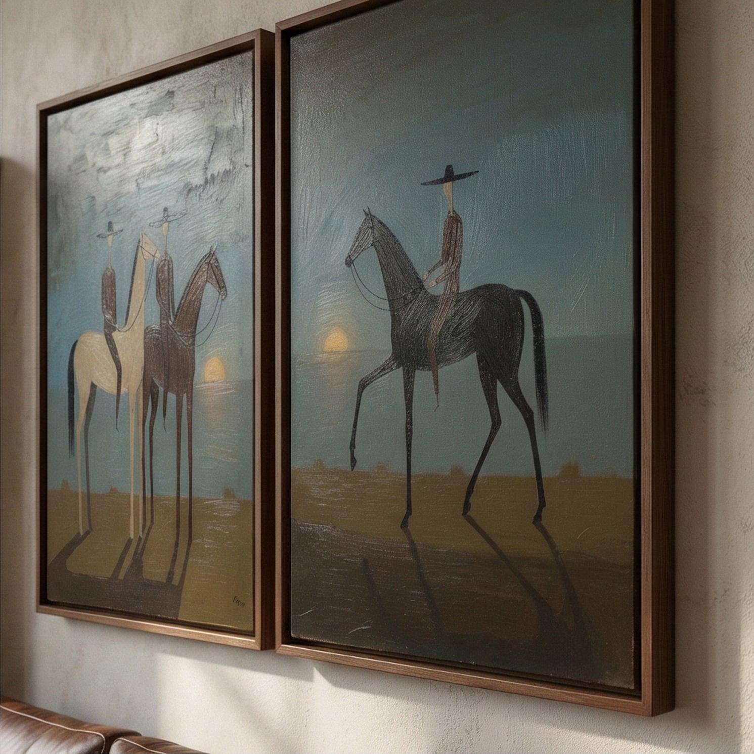 Vintage Americana Art | Sunset Riders Set Western Canvas Wall Decor