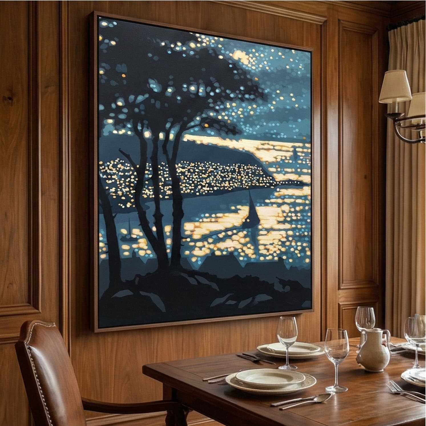 Impressionist Art | Nocturnal Harbor Glow Soft Landscape Canvas Wall Art