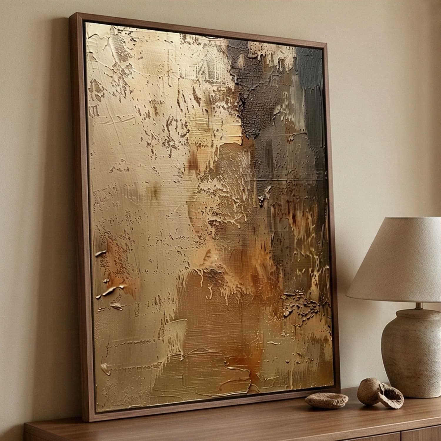 Wabi-Sabi Art | Golden Texture Flow Gold Accent Neutral Wall Art