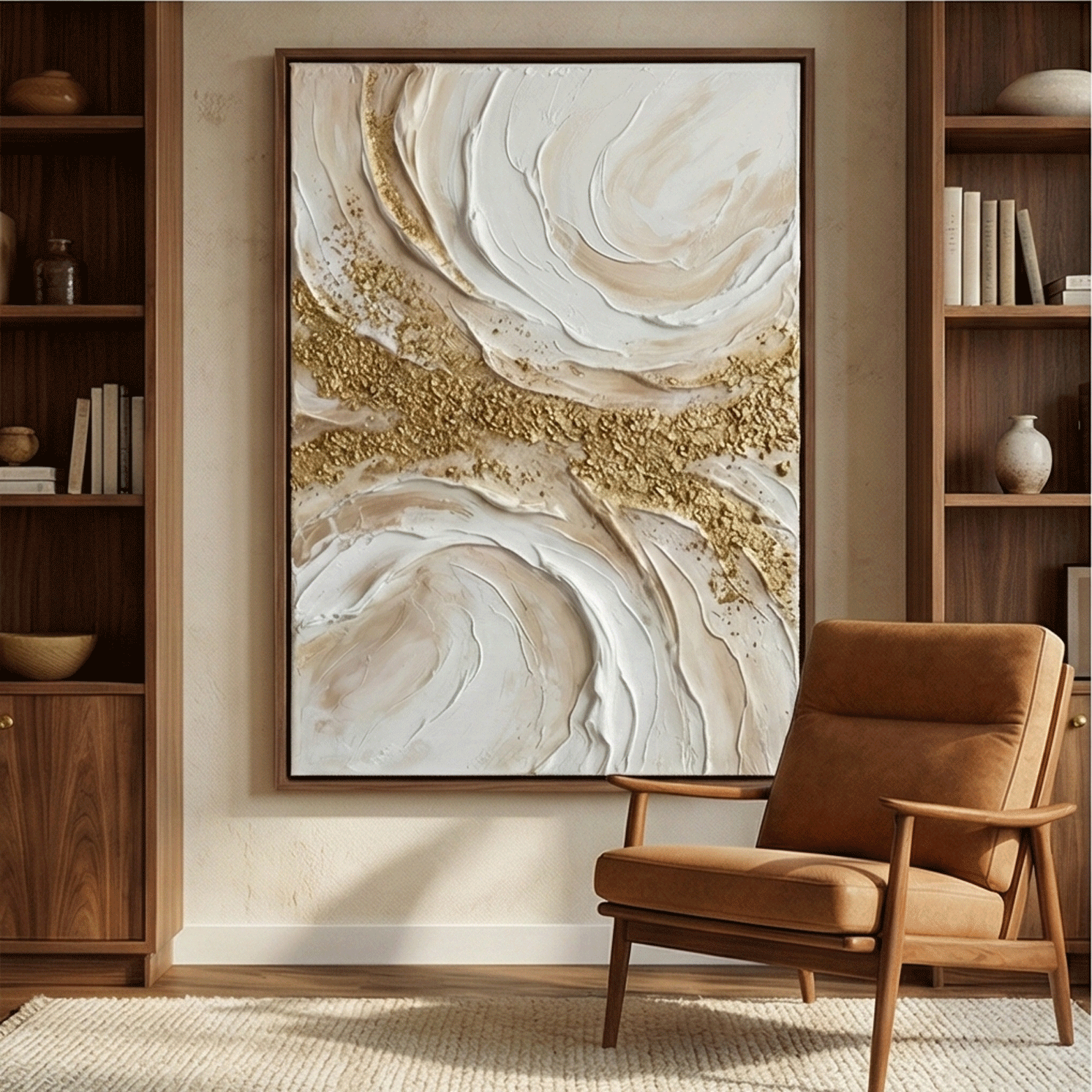 Contemporary Luxe Art | Golden Swirl Gold Accent Luxury Wall Art