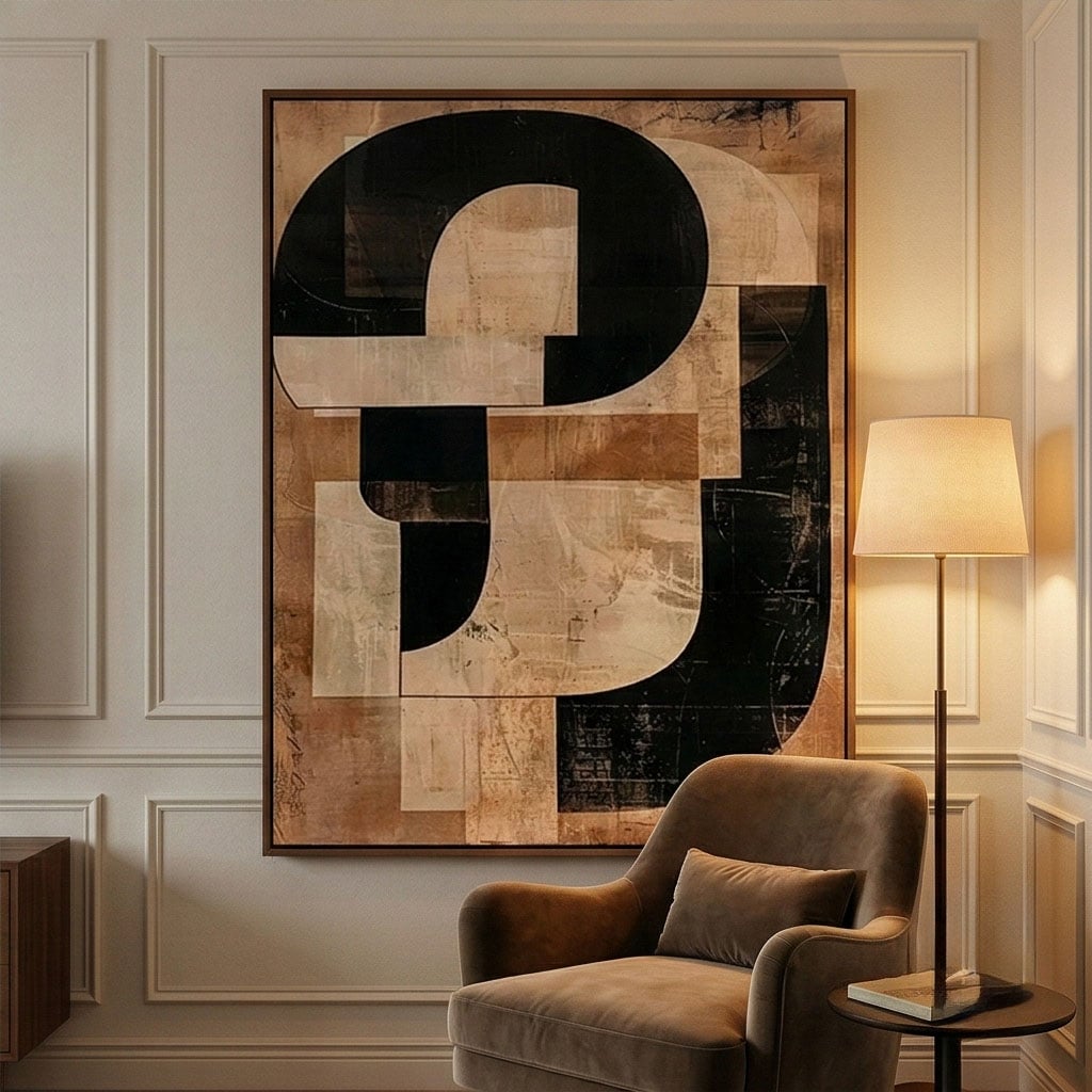 Abstract Art | Ochre Interlock Living Room Abstract Art