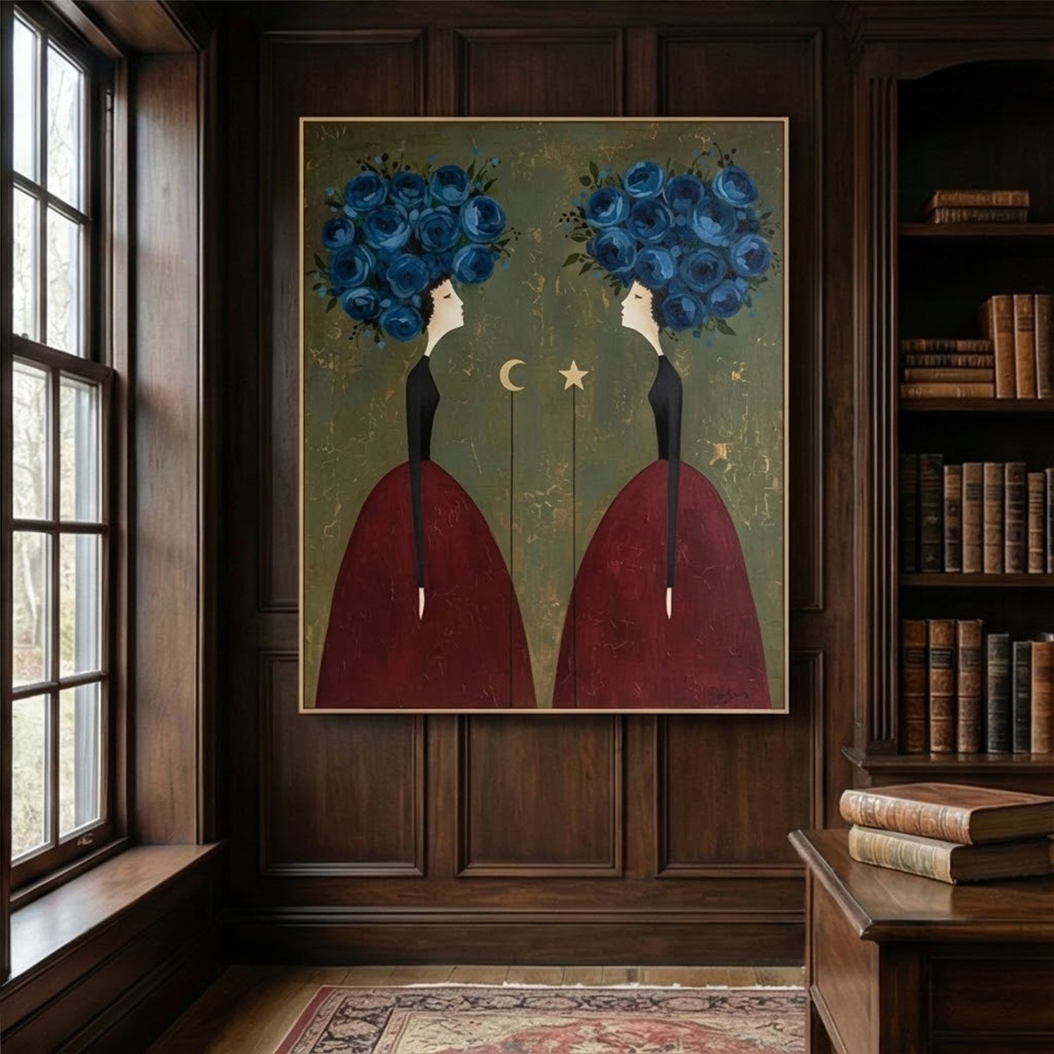 Surreal Art | Celestial Bloom Sisters Whimsical Surreal Wall Art