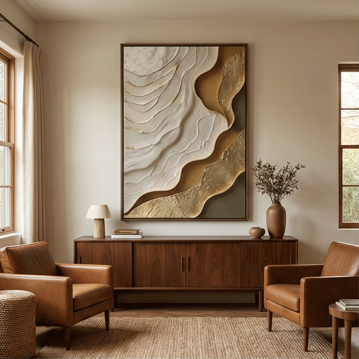 Contemporary Luxe Art | Layered Currents Gold Accent Canvas Wall Art