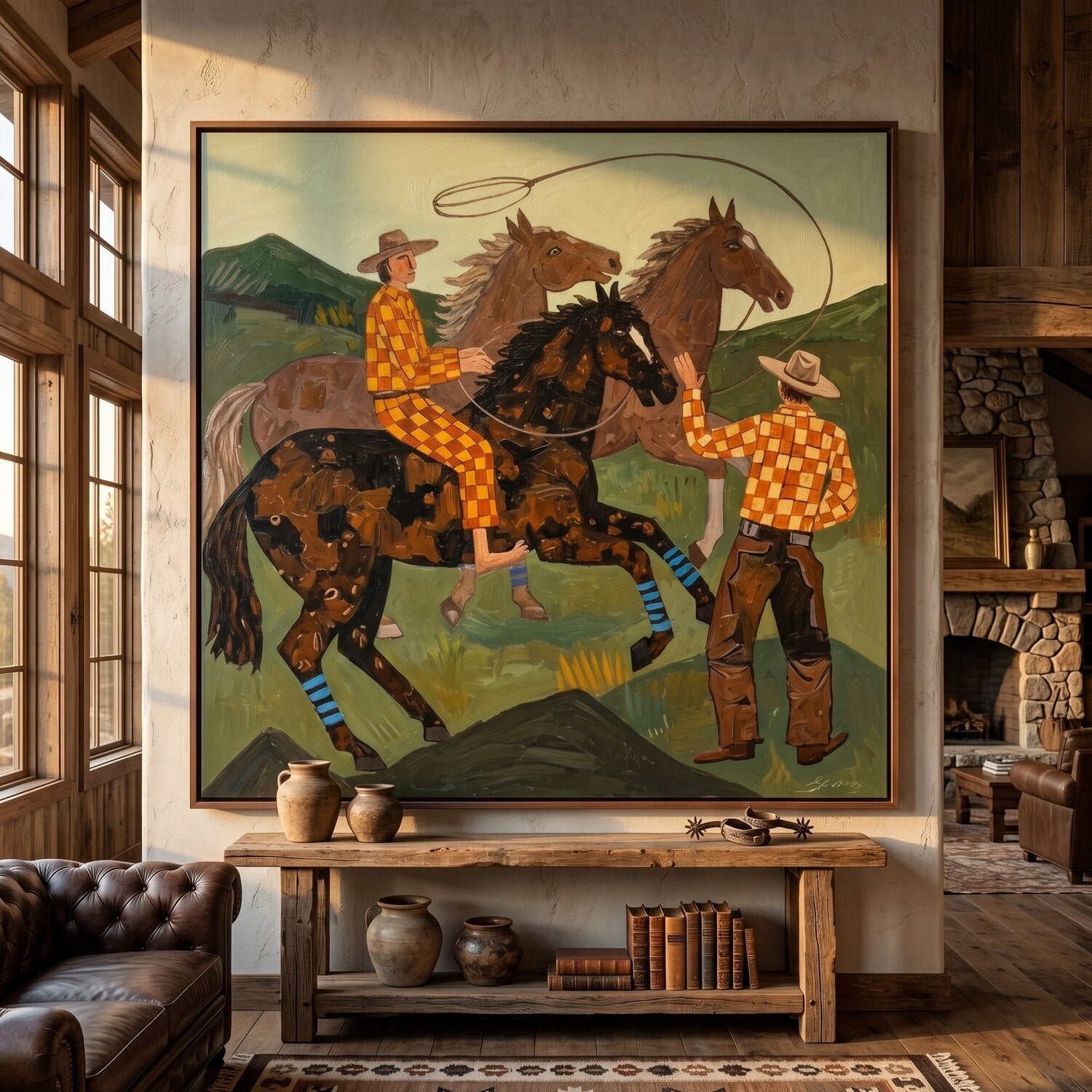 Vintage Americana Art | Lasso Dialogue Rustic Living Room Wall Art