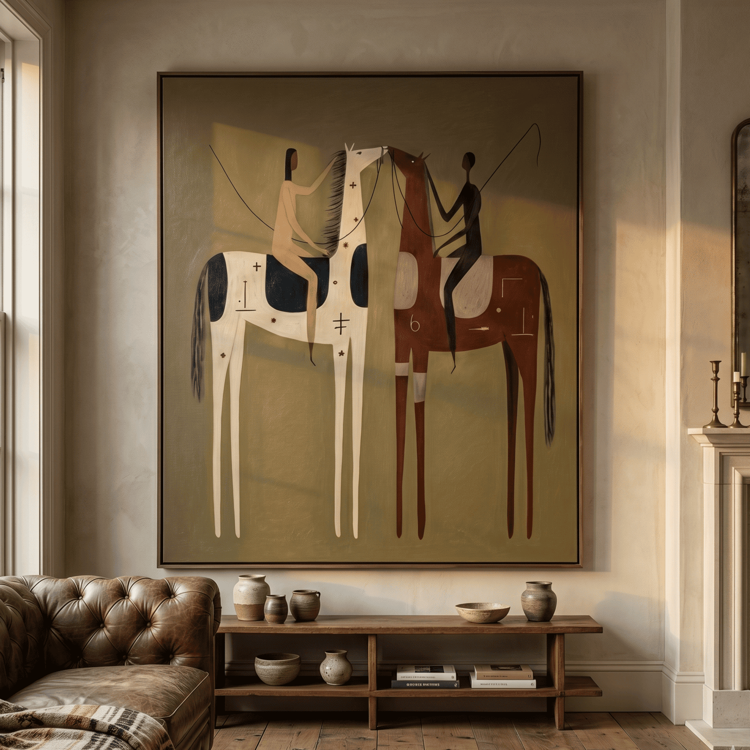 Vintage Americana Art | Patterned Horse Duo Western Horse Canvas Wall Art