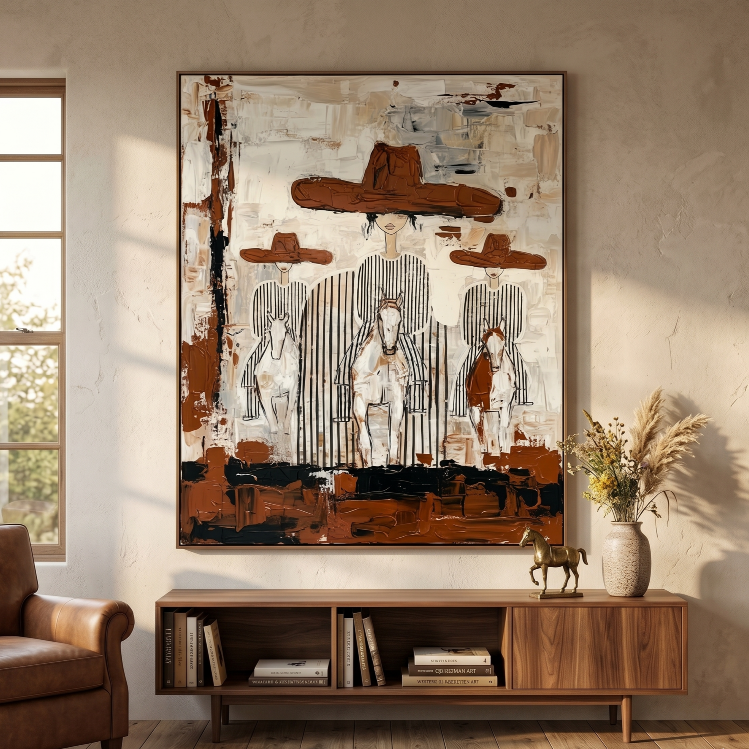 Vintage Americana Art | Plainsfolk at Dusk Cowboy Western Wall Art