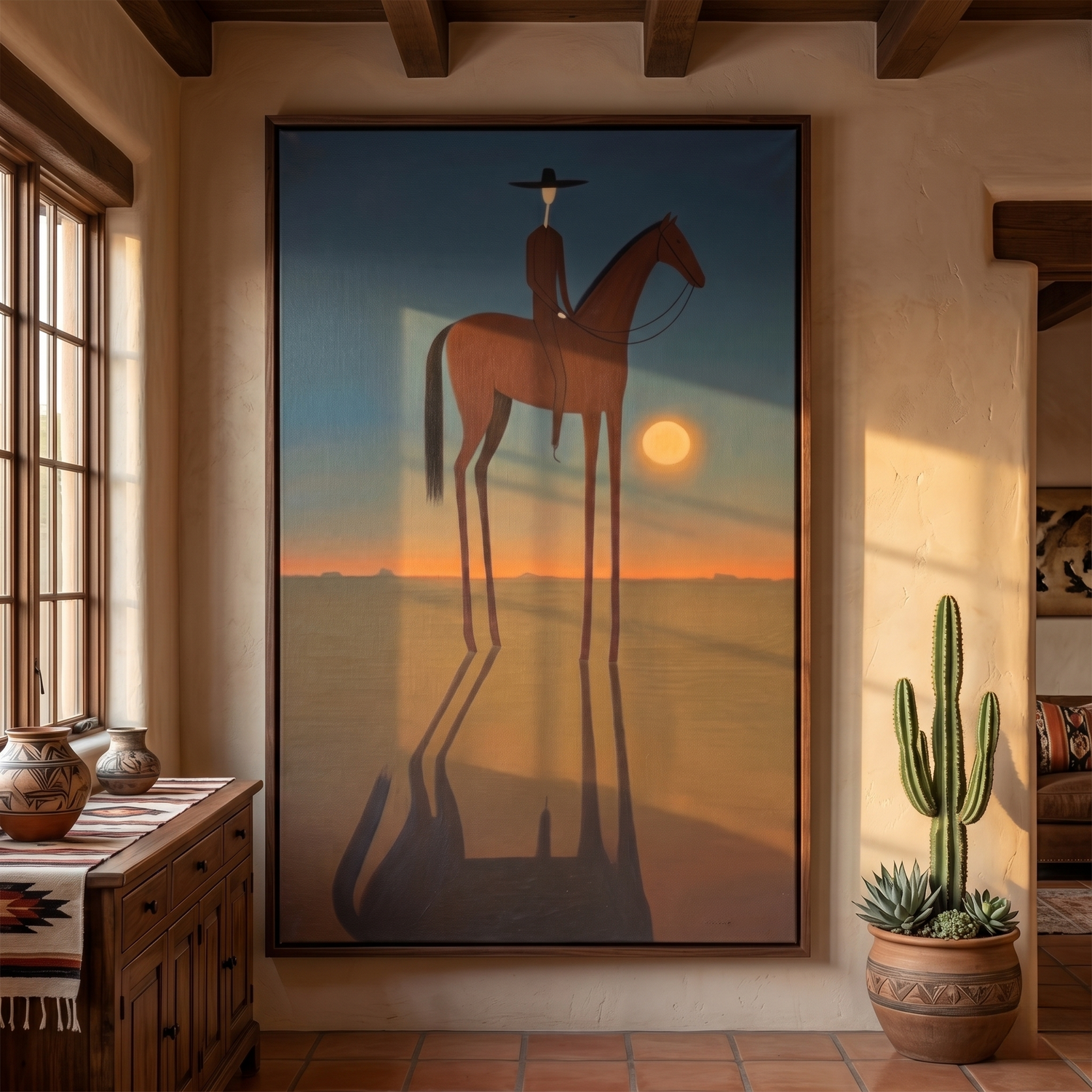 Vintage Americana Art | Sunset Rider Silhouette Western Canvas Wall Decor