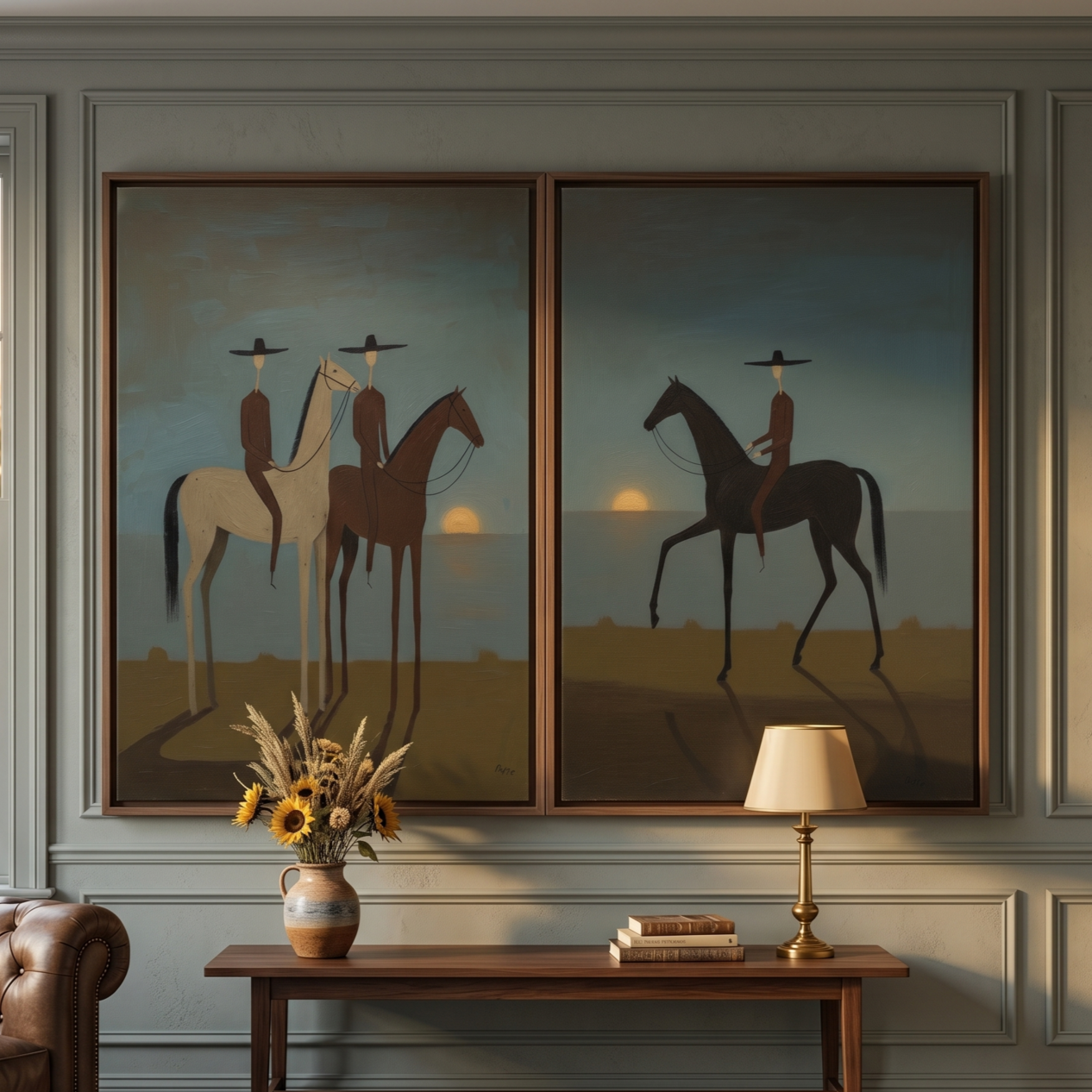 Vintage Americana Art | Sunset Riders Set Western Canvas Wall Decor