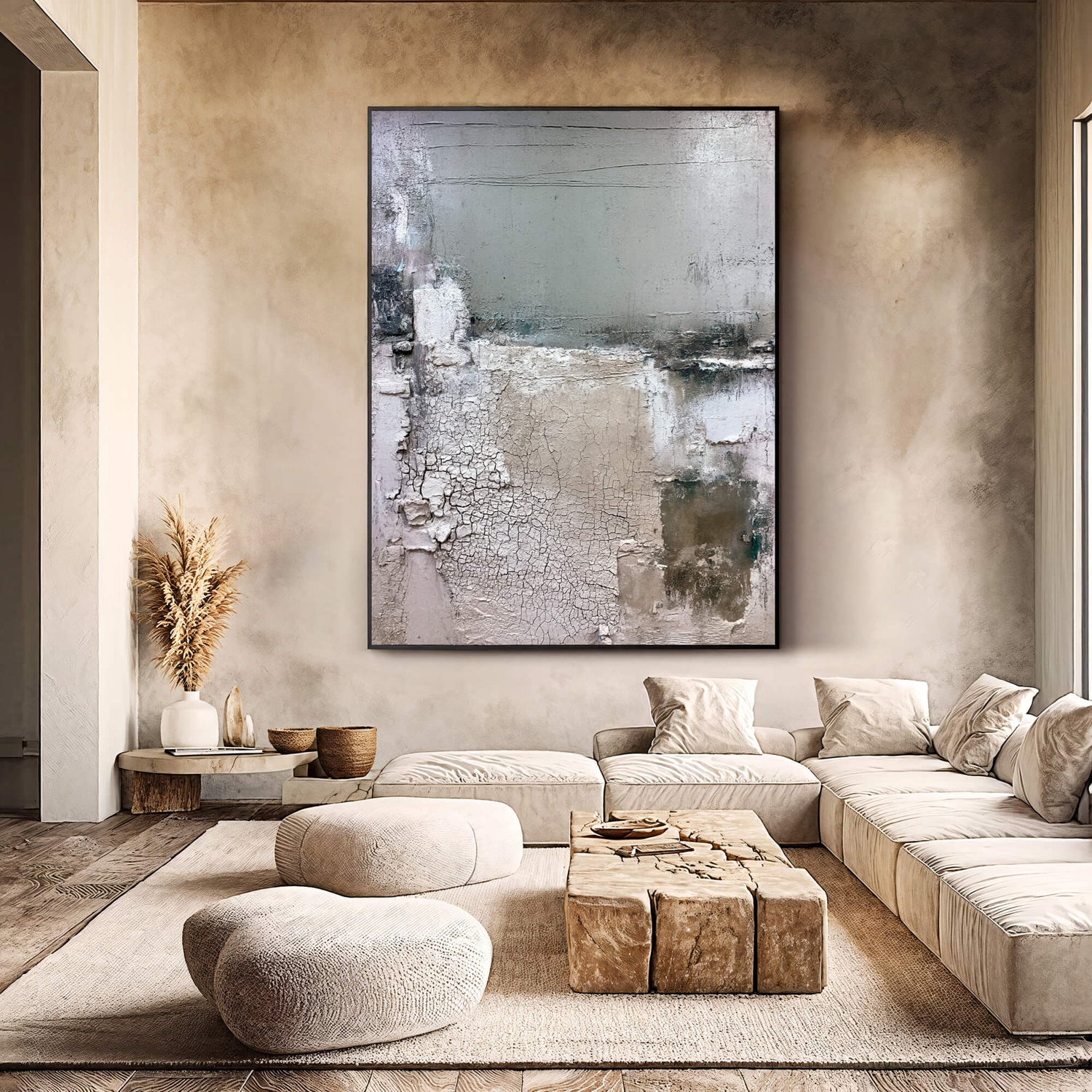 Wabi-Sabi Art | Cracked Sage Terrain Weathered Textured Wall Art