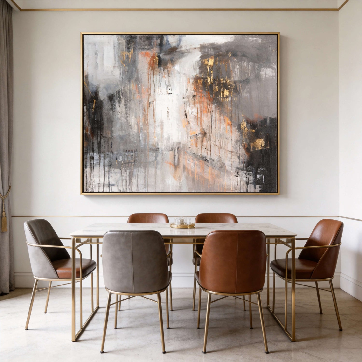 Abstract Art | Gilded Drip Veil Living Room Abstract Art