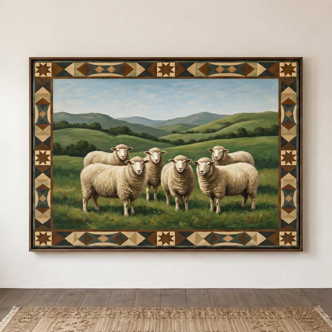 Vintage Americana Art | Prairie Sheep Flock Western Canvas Wall Decor